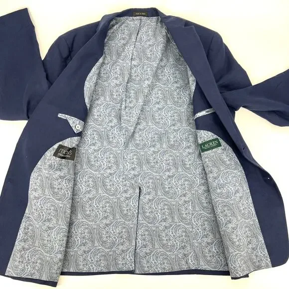 Lauren Ralph Lauren for Macy's Mens Navy Blue Linen Blazer Sportcoat Size 46 L - Picture 5 of 9